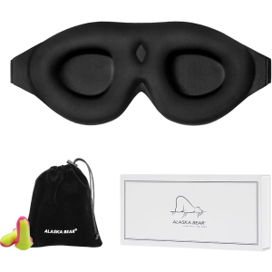 ALASKA BEAR Sleep Mask Memory Foam Contoured Eye Cups for Women and Men, Soft 3D Blackout Eye Mask for Sleeping No Pressure on Eyelids and Eyelashes Protection, Earplugs Set, Black