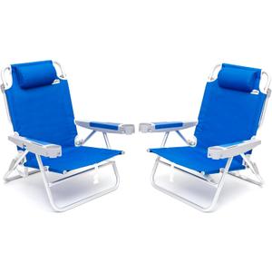 SUNNYFEEL Extra Wide 28" Low Beach Chair 2 Pack 5 Position Lay Flat, XL Oversized Portable Folding Camping Chairs with Cup Holder for Outdoor/Trip, Foldable Backpack Beach Chair for Adults, 16d X 28w X 29.5h in