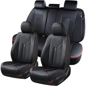 Coverado Car Seat Covers Full Set, 5 Seats Leather Seat Covers for Cars, Waterproof Front and Rear Car Seat Protectors Cushions Universal Fit Most Vehicles (Black)