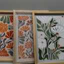 Wildflower Floral Green Botanical Wall Art Print 16"x11" Set of 3 flower Illustrations Minimalist Modern Boho Sign Wood Framed for Living Room Bedroom Office Abstract Wall Hang Decor (Wood)