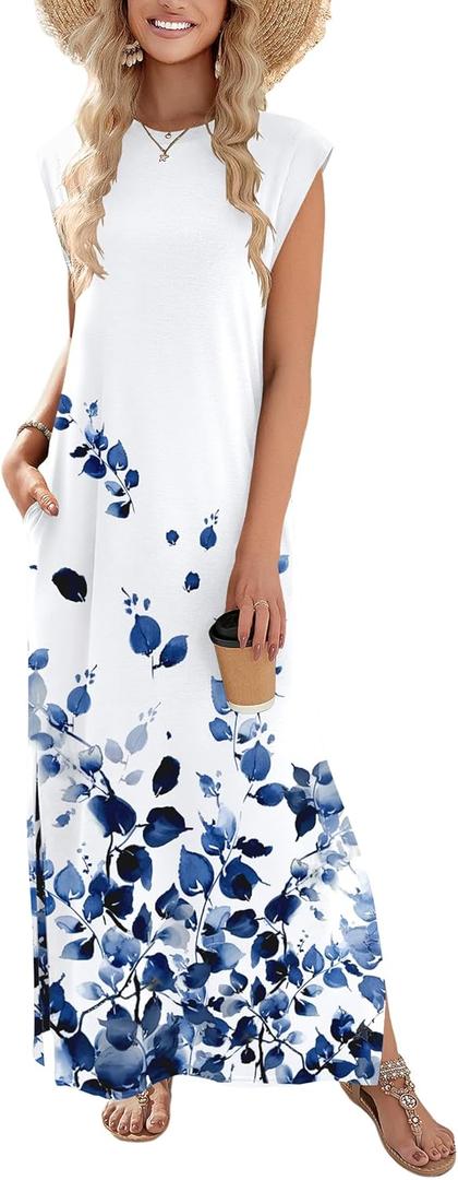 Zeagoo Summer Dresses for Women 2026 Black Long Maxi Sundresses Loose Split Wrinkle-Free Beach Travel Vacation Clothes (Small)