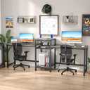 Unikito 2 Person Desk, Double Computer Desk with Power Outlets and Storage Shelves, Modern Computer Desk with Printer Stand, Extra Long Large Workstation for Home Office, Couple Gaming Desk, Black Oak, 93.8''