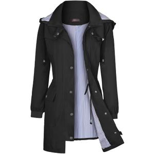 Bloggerlove Rain Jacket Women Lightweight Raincoat Waterproof Windbreaker Striped Climbing Outdoor Hooded Trench Coats Size XXL