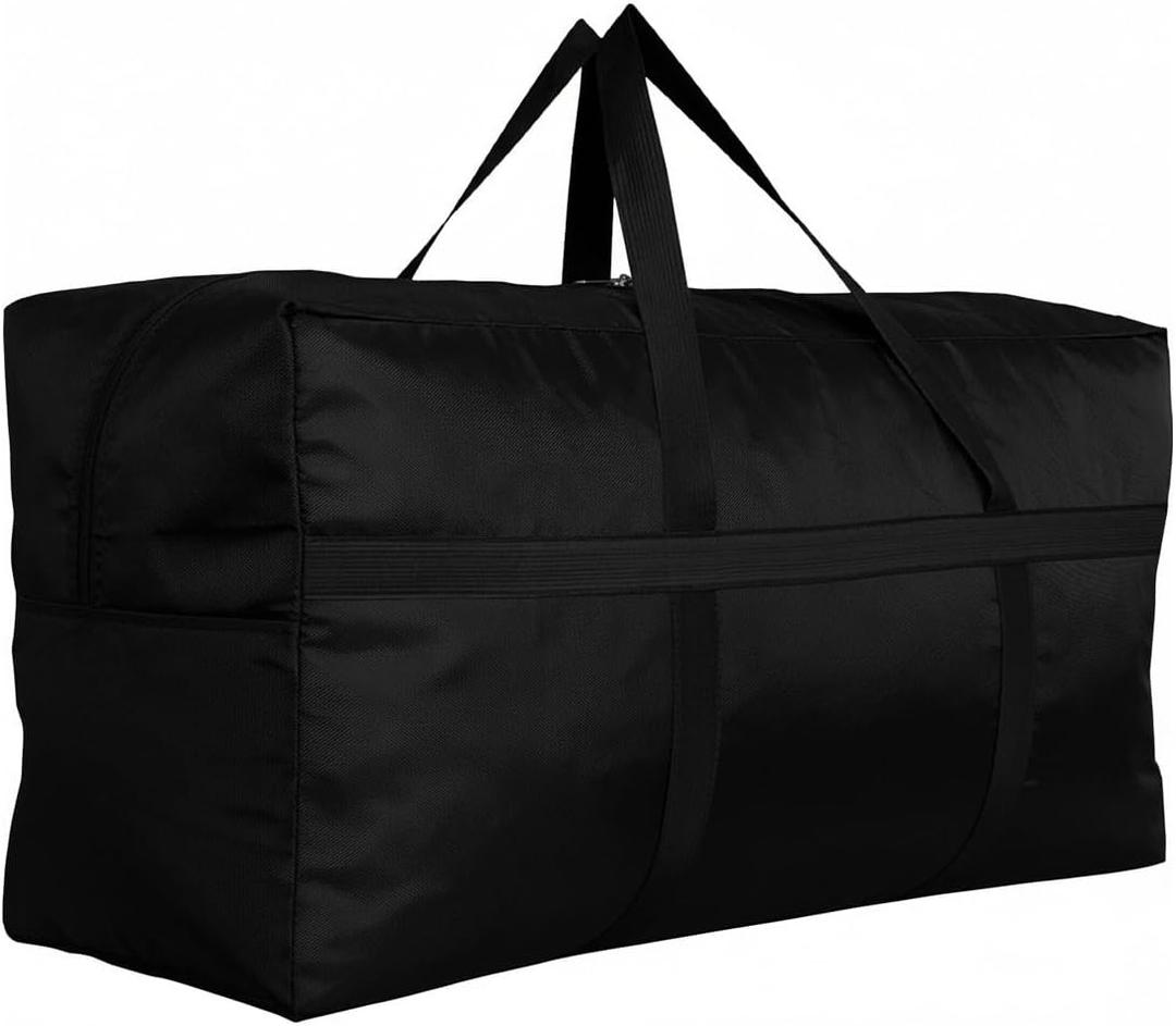 Extra Large Storage Duffle Bag with Zippers and Handles, Big Foldable Duffle Bag for Travel (Black) L