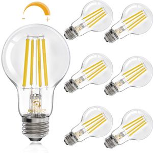 Energetic Dimmable A19 LED Edison Light Bulb, 12W Equivalent 100W, 1600LM High Brightness, 4000K Cool White, Clear Antique LED Filament Bulb for Home, Bathroom, E26 Standard Base, 6-Pack
