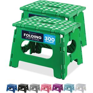 Handy Laundry Folding Lightweight Step Stool is Sturdy Enough to Support Adults and Safe Enough for Kids. Opens Easy with One Flip. Great for Kitchen, Bathroom or Bedroom. (Green | 2-Pack) (9-Inch - 2-PACK)