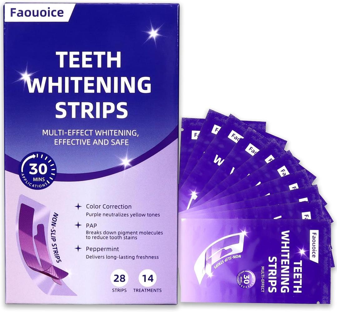 Teeth Whitening Strips, Purple Whitening Strips, Enamel Safe for Sensitive Tooth, Color Corrector, Tooth Stain Remover, Non-Slip Design, 28 Strips (14 Treatments)