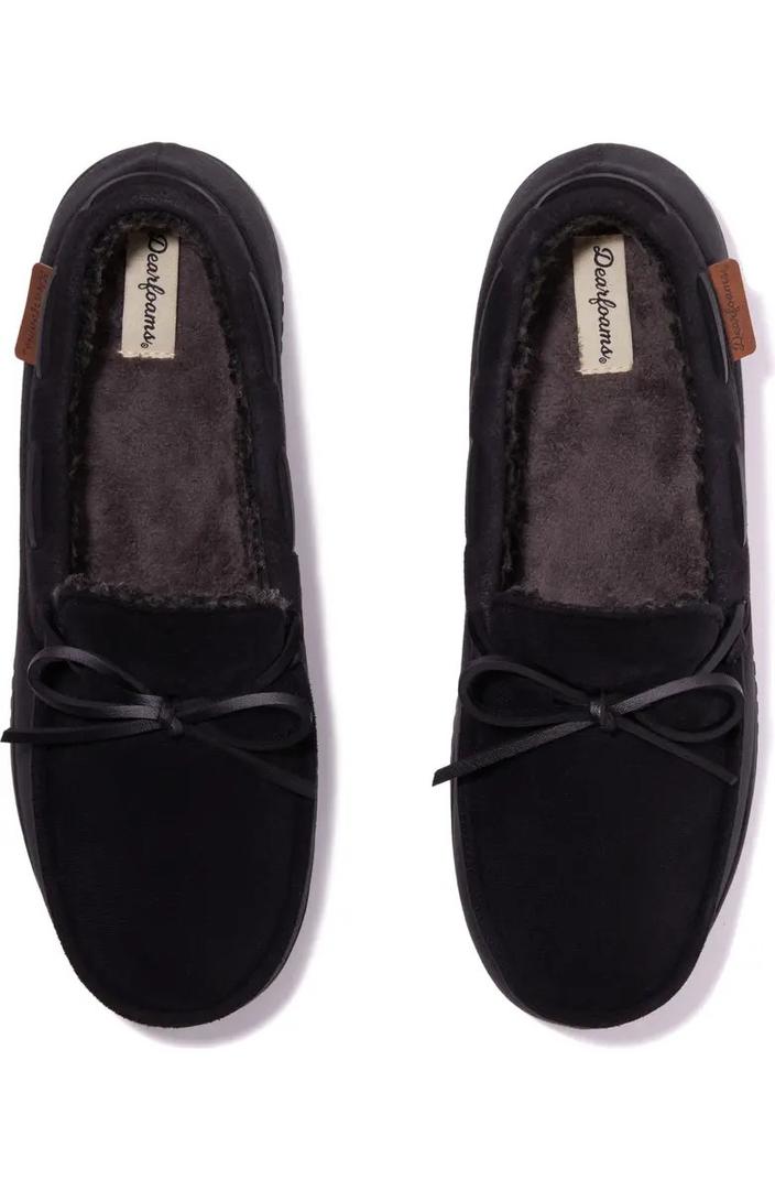 Dearfoams Pierce Moccasin Slippers Black Men's Size Large 11-12
