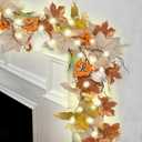 6.2FT Fall Garlands Autumn Garland with Lights and Timer Maple Pumpkin Berry Garlands Fall Leaves Garland for Mantle Halloween Thanksgiving Harvest Christmas Decorations (Mixed Gray)