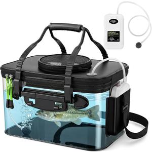 Shappy Foldable Fishing Bucket - 4 Gallon Lid Container Set with Air Pump, Multifunctional Live Bait Bucket with Aeration Hole for Outdoor Fishing & Moving, Battery Not Included