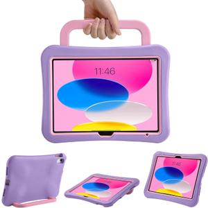Kids Case for iPad (A16) 11th/10th Gen 10.9'' 2025/2022, Light Weight Heavy Duty/Shockproof/Drop Proof with Handle,Child Friendly case for iPad 11/10th (Purple Pink)
