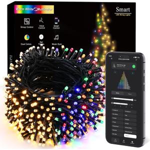 BrizLabs Smart Christmas Lights, 196.8FT 600 LED Color Changing Christmas Lights with APP/Voice Control, Warm White Multicolor Xmas Fairy Lights Music Sync Tree Lights Dimmable for Indoor Outdoor Home