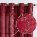 jinchan Floral Curtains Embroidered Curtains for Living Room 84 Inch Long Faux Silk Curtains Burgundy Red Grommet Top Flower Patterned Drapes Light Filtering Curtains Window Curtain Set 2 Panels