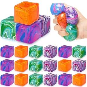 Teyva Daily 24 Pcs Stress Cube Swirl Ice Cube Stress Ball Bulk 1.4 Inch Slow Rising Soft Anxiety Relief Squeeze Sensory Balls for ADHD Prizes Goodie Bag Stuffers Rewards Party Favors