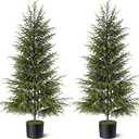 4ft Christmas Norfolk Pine Tree Artificial Christmas Tree Faux Potted Plants for Front Porch Christmas Indoor Outdoor Decor2 PCS