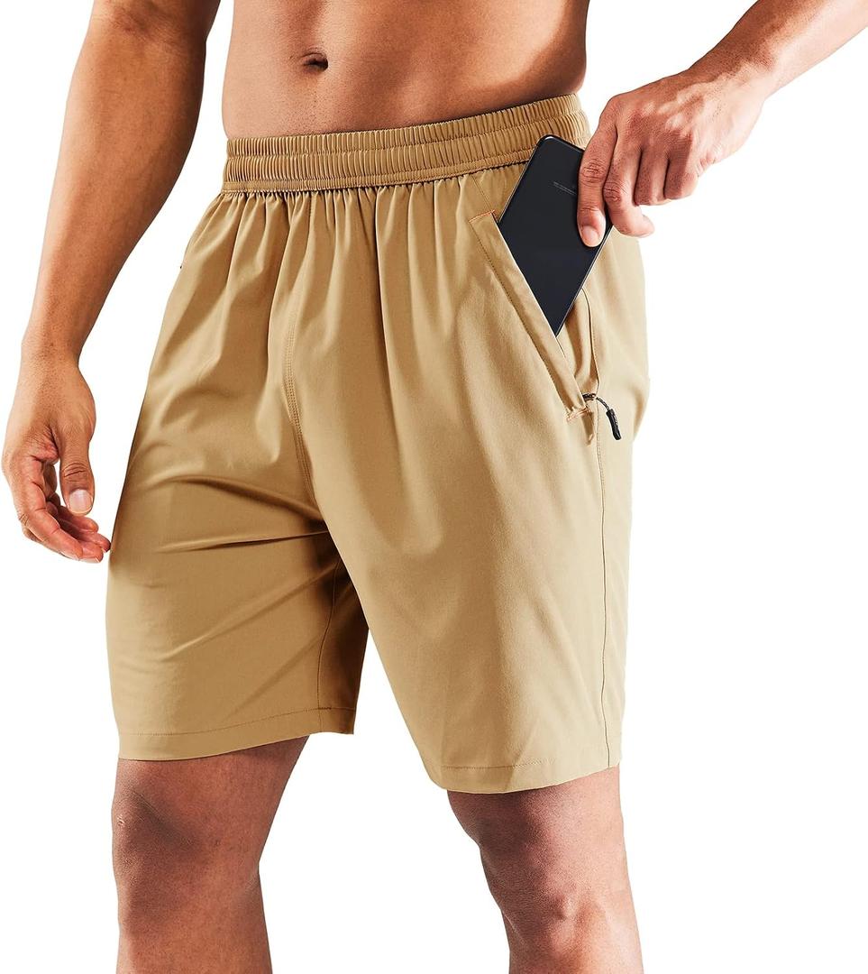 MIER Men's 7 Inch Athletic Shorts with 3 Zipper Pockets, Dry Fit | Quick-Dry Exercise Apparel for Workout, Running, Gym and Hiking, Lightweight, Elastic Waist, Recycled Polyester Fabric (XS)