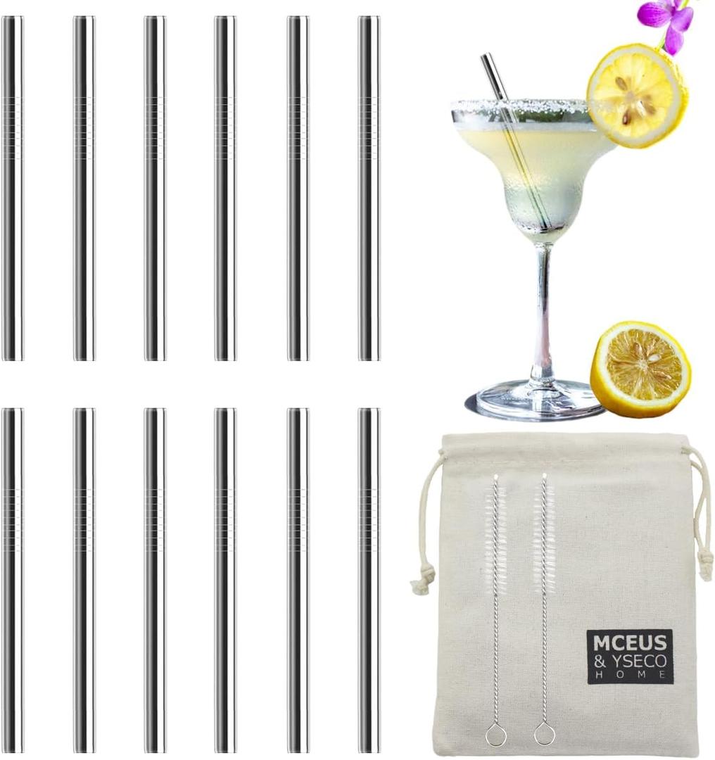12 Pack 4.7 Inch Extra Short Metal Cocktails Straws, Reusable Stainless Steel Smoothie Drinking Straws with Cleaning Brush for Coffee Mugs, Small Glasses or Cups