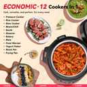 CARORI 1200W 12-in-1 Electric Pressure Cooker 8Qt, Stainless Steel Pressure Cooker, Slow Cook Rice Cooker Steamer Sauté, Yogurt Maker, Warmer & Sterilizer with Recipe, Safer Venting Design, Black