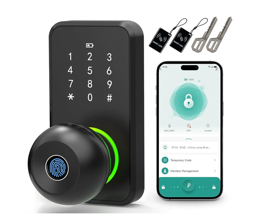 Smart Door Lock with Knob, LinkThai Keyless Entry Fingerprint Lock with Touchscreen Keypad, Electronic Knob Digital Lock for Front Door, Easy Installation