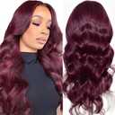 Leruikair Burgundy 99J HD Lace Frontal Closure 5x5 Body Wave Wigs 200% Density 34 Inch Curly Wave Human Hair Wigs Pre Plucked for Black Women, Pack Of 