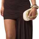 Ophestin Women's Sleeveless Ruched Bodycon Mini Dress Irregular Sexy Elegant Flowy Cocktail Party Club Dresses, L (Brown)