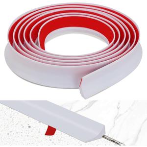 2 x Peel and Stick Splash Guard for Countertop, Shower Water Dam Barrier, Waterproof Caulk Seal Strip for Kitchen and Bathroom Sink Cooktop Edge (White, 39" L x 0.59" H)