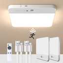 2Pack Motion Sensor Rechargeable Ceiling Light with Remote, Cordless Closet Light Battery Operated Lamp, 3 Colors Motion Activated Overhead Shower Light for Bathroom Pantry Hallway Porch Stair Patio