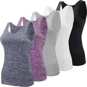 BQTQ 5 Pcs Basic Tank Tops for Women Undershirt Tank Top Sleeveless Under Shirts (Large, Black, White, Gray, Dim Navy, Dim Purple)