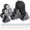 Hair Curlers Set with 24 Rollers (6 Jumbo, 6 Large, 6 Medium, 6 Small) and 24 Clips for All Hair Lengths (Black)