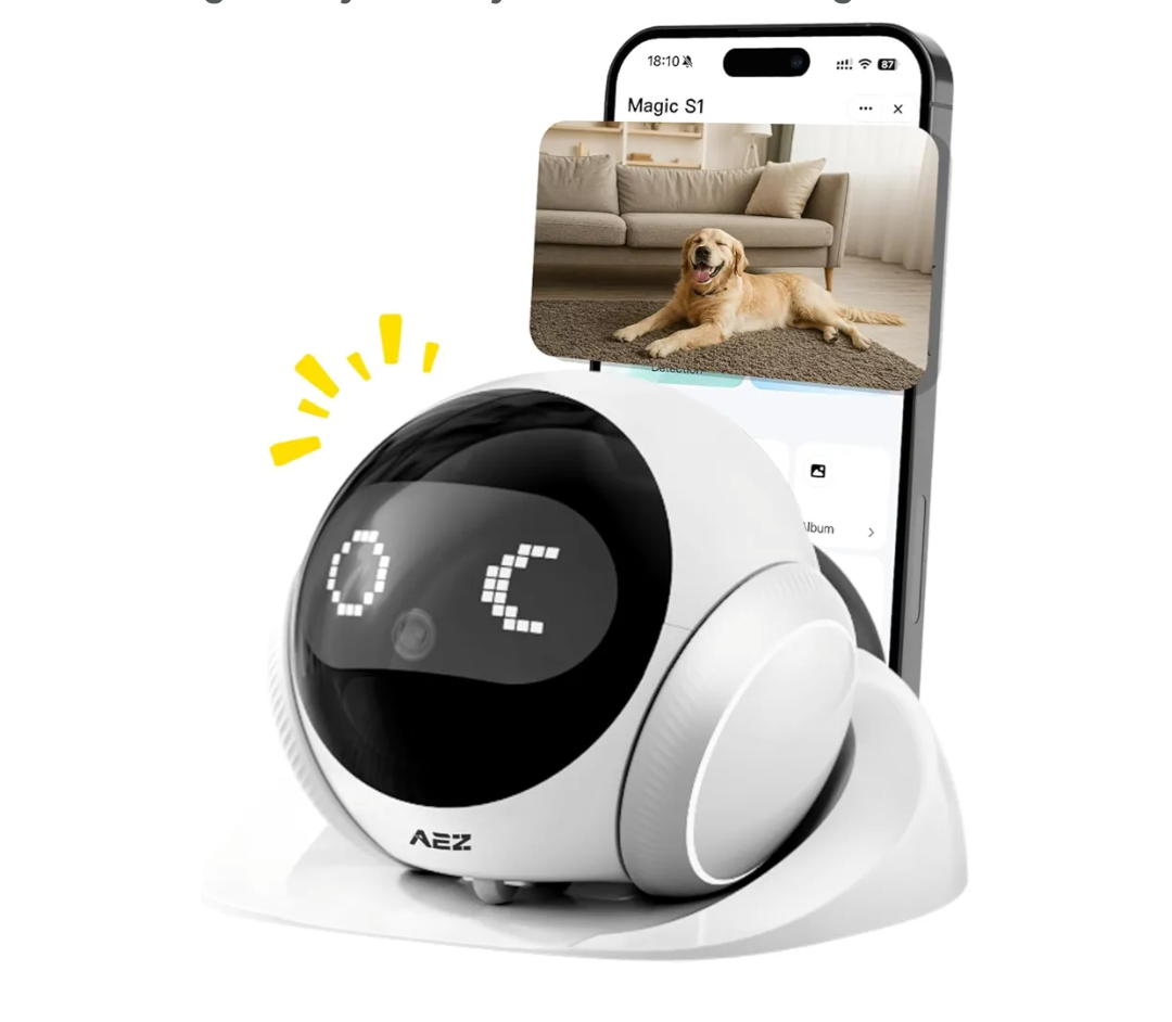 AEZ Robot Camera 1080P HD Lens Pet Camera Indoor Movable with Auto-Recharge, 2-Way Audio,Blinky Bot with Night Vision,Distance Bot Smart App Control for Cats/Dogs/Baby/Elderly (SD/Cloud Storage)