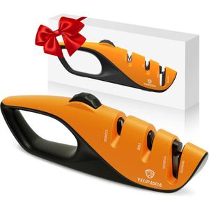 YeopAsda Adjustable Knife Sharpener with 5 Sharpening Angle, Professional Kitchen Knife Sharpener Tool, Ergonomic Handle, Non-Slip Rubber Base, Manual Knife Sharpeners for Kitchen Knives and Scissor