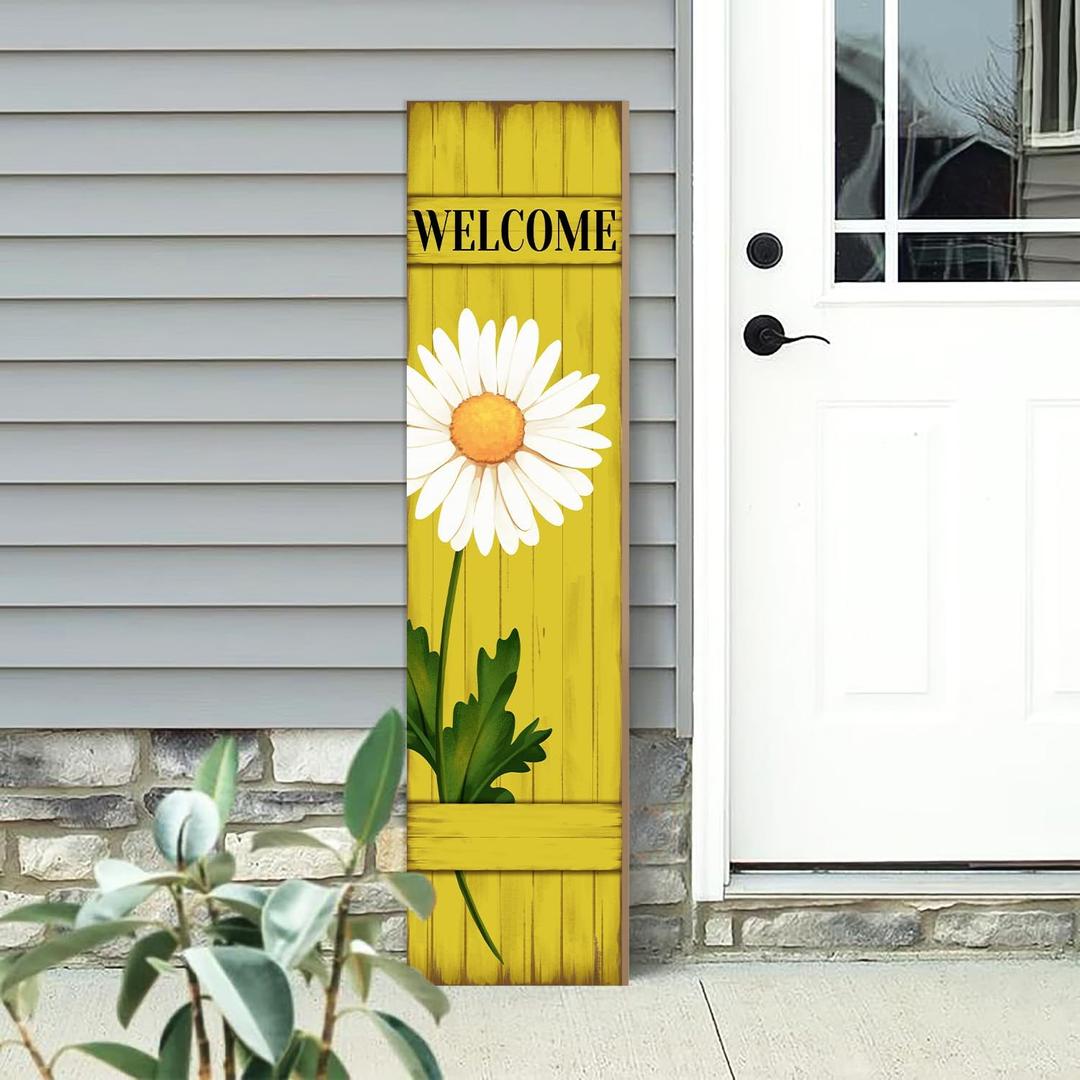 Spring Daisy Welcome Wooden Sign, Summer Rustic Daisy Porch Sign for Front Door Decorations, Front Porch Decor Home Hanging Signs Wall Sign 31.5"H