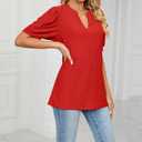 PerZeal Women's Summer Tops Tunic V Neck Ruffle Half Sleeve Blouses Short Sleeve Casual Loose Tops T-Shirts Red Large