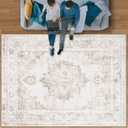 Area Rug 9x12 Vintage Rug: Large Washable Indoor Medallion Rugs Low Pile Distressed Floor Carpet Retro Accent Rug for Living Room Bedroom Kitchen Dining Table Home Office(Beige, 9'x12')