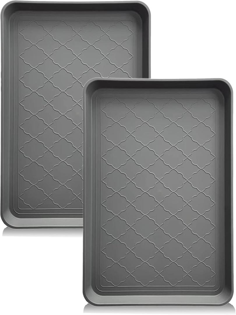 PetLike Boot Tray for Entryway Indoor, Pet Food Mat, 23 x 15.5 inch 2 Packs, Waterproof Rubber Shoe Tray for Indoor and Outdoor, Multi-Purpose Trays for Boots, Shoes, Pets, Garden
