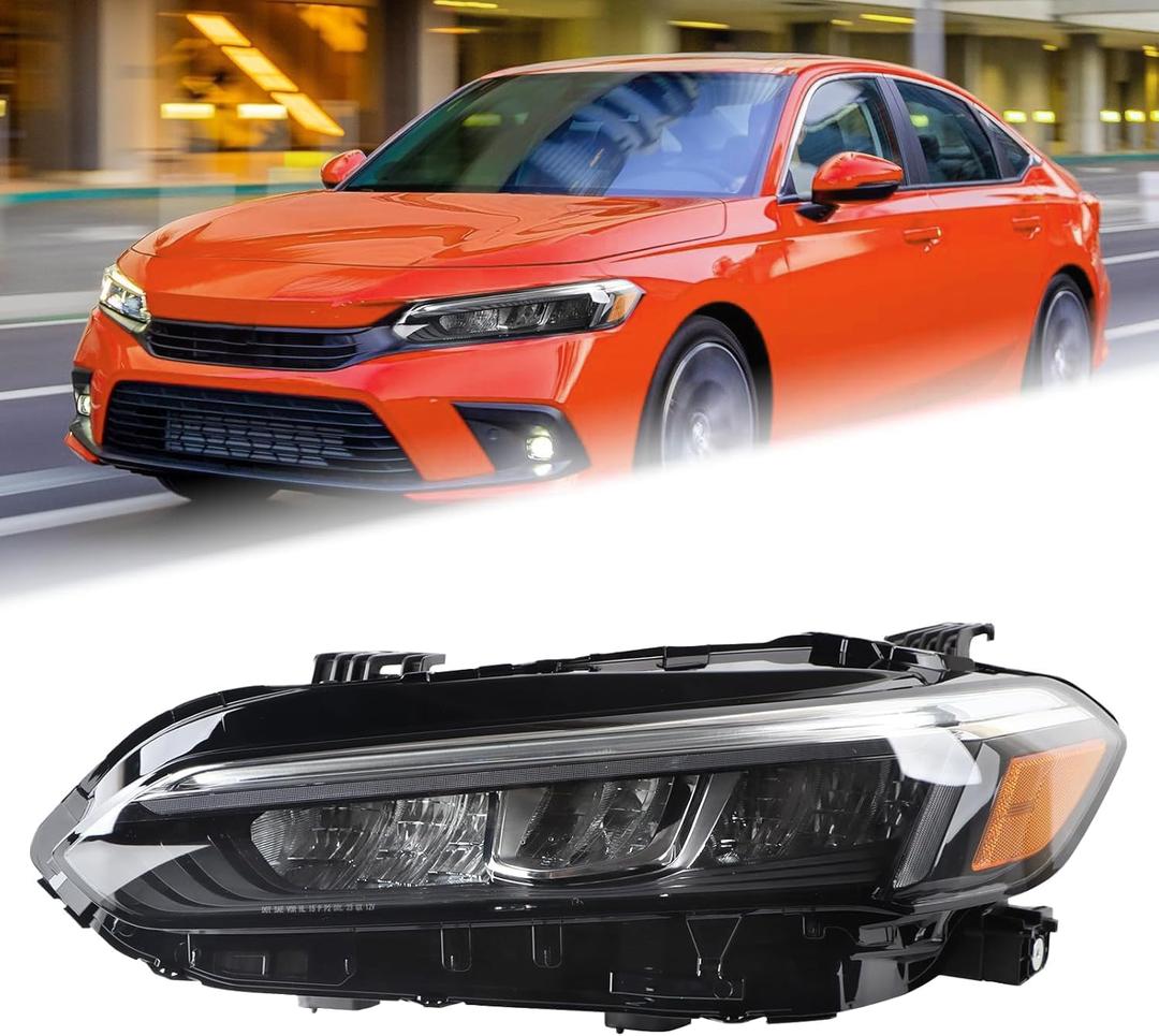 Duolctarms Chrome W/DRL Full LED Headlight Fits 2022-2025 Honda Civic EX/LX | Left Driver Side HO2502205 33150T20A52