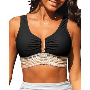 GRAPENT Bikini Top for Women Color Block U Hook Padded Adjustable Straps Bathing Suit Swim Tops Only Beach Resort Wear (XX-Large, Black)