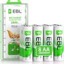EBL Pack of 8 AA Batteries 2800mAh High Capacity Precharged Ni-MH AA Rechargeable Batteries