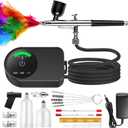 Airbrush Kit with Air Compressor, 22/30/50 PSI High Pressure Air Brush Non-Clogging with 0.2/0.3/0.5mm Nozzle/Cleaning Sets, Ideal for Painting, Modeling, Cake Decor, Makeup,Nail Art