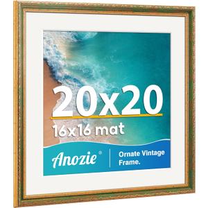 Vintage 20x20 Frame, Antique Gold Photo Frames with Plexiglass Front,Ornate Square 20x20 Picture Frame Display 16x16 with Mat or 20 x 20 Frame Without, Wall Décor,1 Pack,Green
