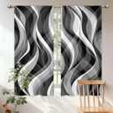Black and White Modern Curtains for Living Room, Black and Grey Dark Gray Modern Abstract 42Wx63H Inch Rod Pocket Ombre Wavy Line Art for Mens 2 Panel Window Treatment Set for Bedroom Decor