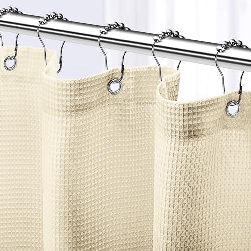 NEATERIZE Stall Shower Curtain Cream - Hotel Style Cream Shower Curtains for Bathroom with Waffle Design, 36x72 Inches - Fabric Shower Curtain - Cortinas de Baño Elegantes