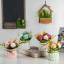 Artificial Flower Plants Mini Fake Hydrangea Flowers in Pot for Home Decor Party Wedding Office Patio Table Desk Decoration, Set of 4, Size: 3.3''(Diameter) x 5.5''(Tall)