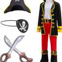 Pirate Costume for Kids Cosplay Pirate Role Play Dress Up Halloween Costume Hat Belt Eyes patch Inflatable Sword, Small 