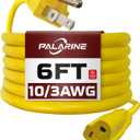 6ft Yellow Outdoor Extension Cord Waterproof, UL Listed, 10/3 SJTW Heavy Duty 3 Prong, 10 Gauge 15A Power Cord Ideal for Indoor Outdoor Lights, Appliances, and Lawn