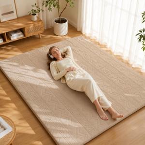 Mollydot Japanese Floor Mattress Futon Mattress Queen Size, 2.5" Thick Tatami Sleeping Mat, 100% Cotton Washable Cover, Foldable Roll Up Portable Floor Bed for Guest Room Dormitory, Coffee