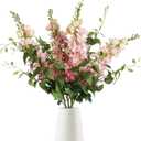 Pink Silk Delphinium Flowers Combo Clematis Greenery 8pcs Long Stem Pink Fake Larkspur Flowers Floral Arrangements for Tall Vase Table Party Home Decor