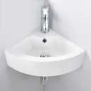 Small Corner Bathroom Sink - White Triangle Porcelain Ceramic Wall Mount Vessel Sink, Above Counter Design with Single Faucet Hole & Overflow
