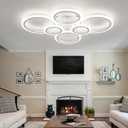 Shine LUEST 60W Modern LED Ceiling Light Fixture, Dimmable LED Chandelier Flush Mount Ceiling Lights Remote Control 6 Acrylic Ring Ceiling Lamp Fixture for Living Room Dining Room Bedroom, 7640LM, White, 6 Rings