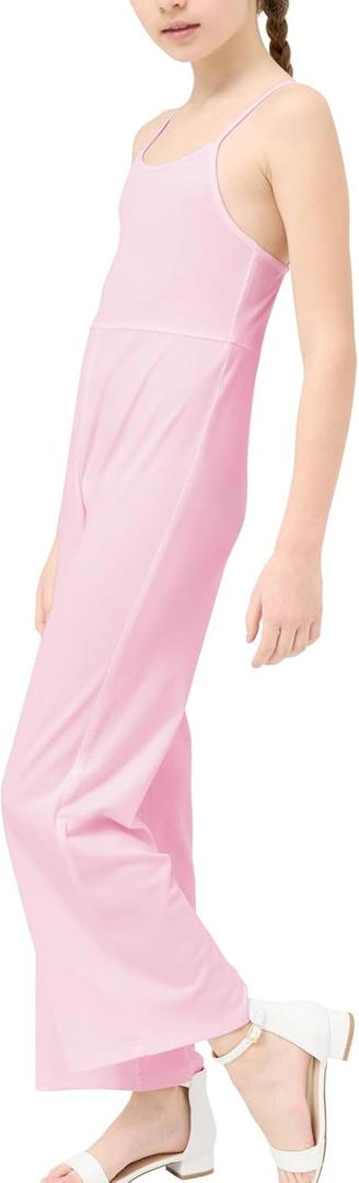 B&GCozy Girls Casual Loose Sleeveless Stretchy Wide Leg Pants, Jumpsuit Rompers for Girls (14-15 Years, Pink)